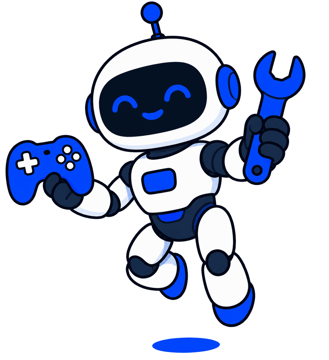 Duakode Foundry robot mascot holding a controller and wrench